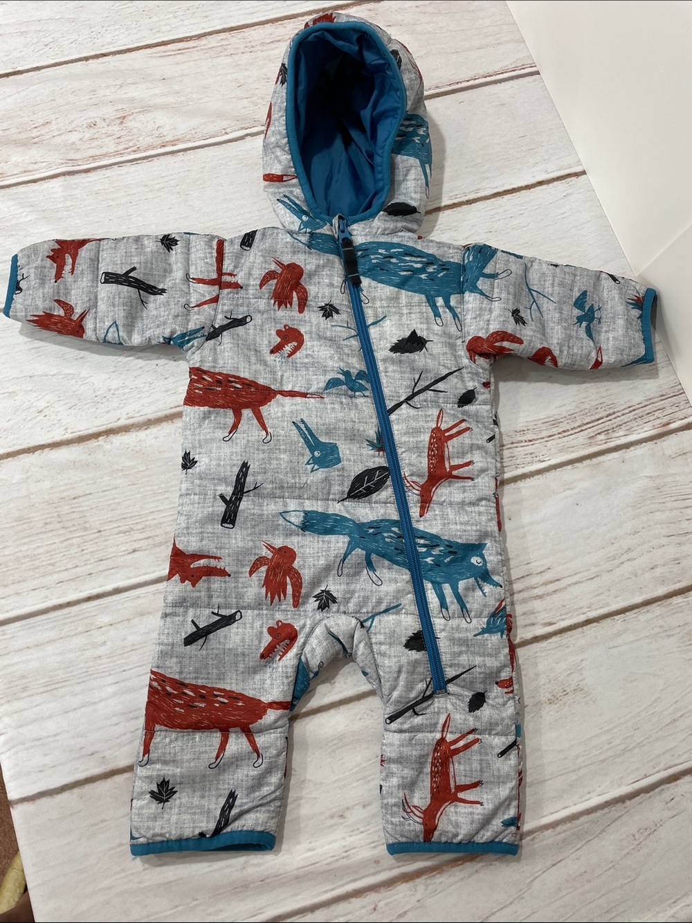 Burton Dryride Buddy Bunting Infant Baby Hooded One-Piece Gray Blue Fox Print